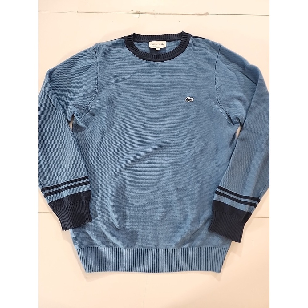 VTG Chemise Lacoste Blue Striped Sleeve Knit Sweater Made in France Size 3